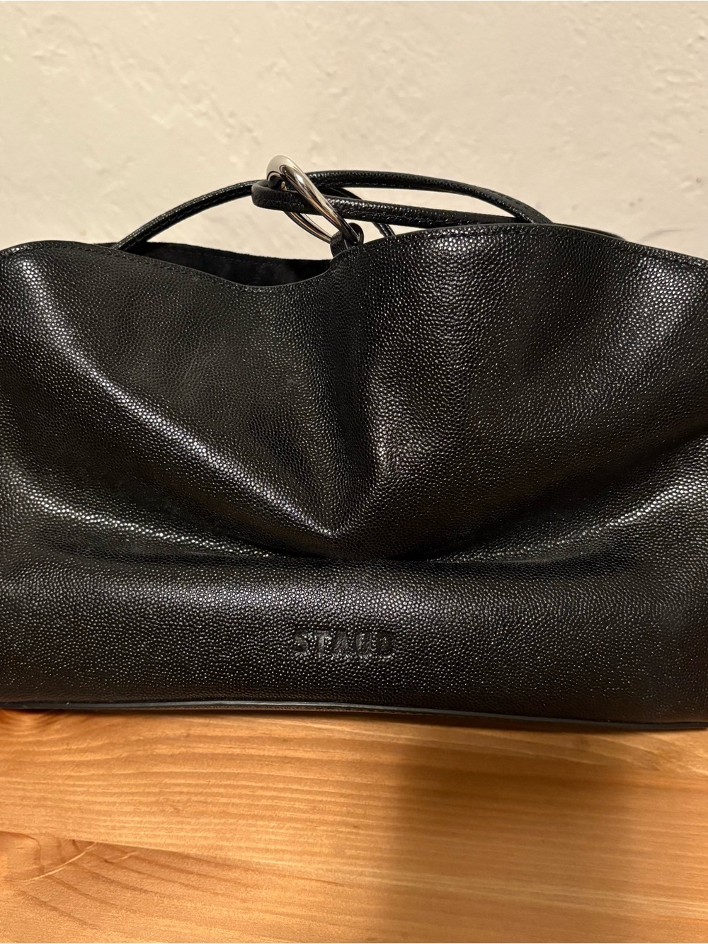 STAUD Black Zip Crossbody Clutch w/ Detachable Strap, Inner Pockets